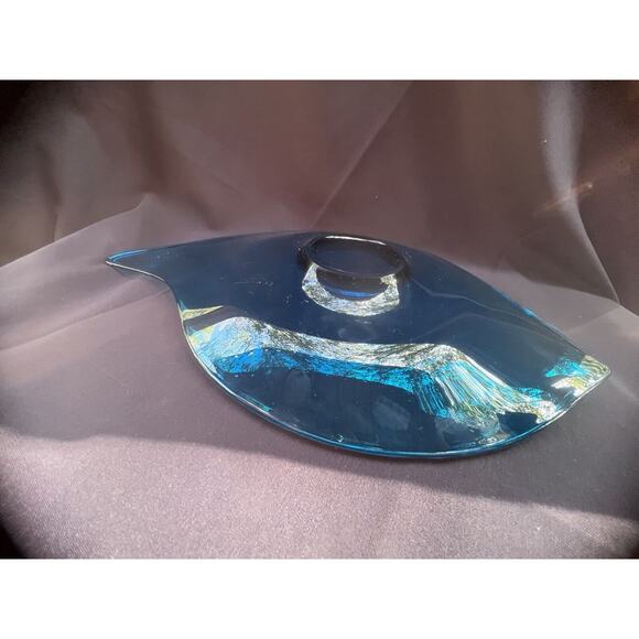 Viking Glass EPIC BLUENIQUE Platter Freeform Atomic Oblong Console Bowl Blue 19" - Picture 6 of 8
